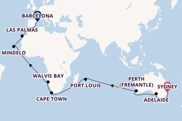 Western Mediterranean from Sydney, Australia with the Crown Princess