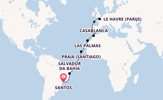 trans-Atlantisch vanaf Santos, Brazilië met de Costa Diadema