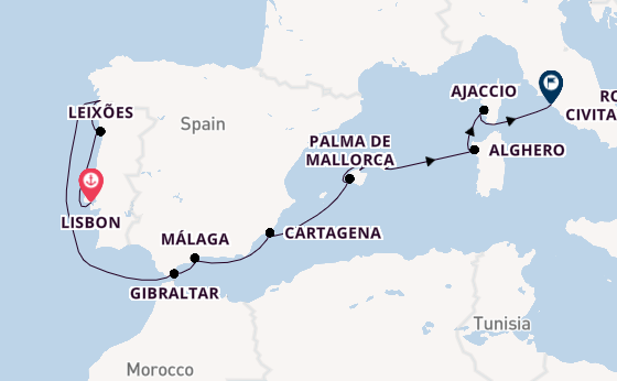 Western Mediterranean from Lisbon, Portugal with the Silver Dawn
