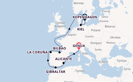 Westelijke Middellandse Zee vanaf Genua, Italië met de MSC Euribia