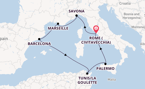 Western Mediterranean from Rome (Civitavecchia), Italy with the Costa Pacifica