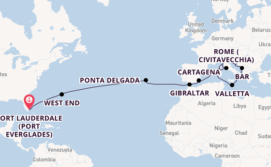 Transatlantic from Fort Lauderdale (Port Everglades), Florida with the Enchanted Princess