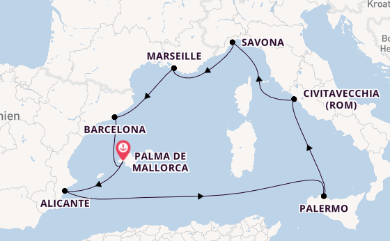 Westliches Mittelmeer ab Palma de Mallorca, Spanien auf der Costa Toscana