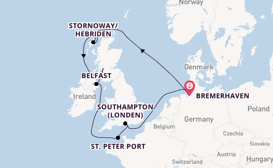 Verenigd Koninkrijk vanaf Bremerhaven, Duitsland met de Mein Schiff 3