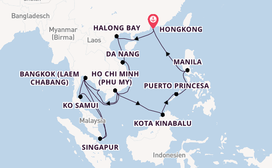 Südostasien ab Hongkong, China auf der Noordam