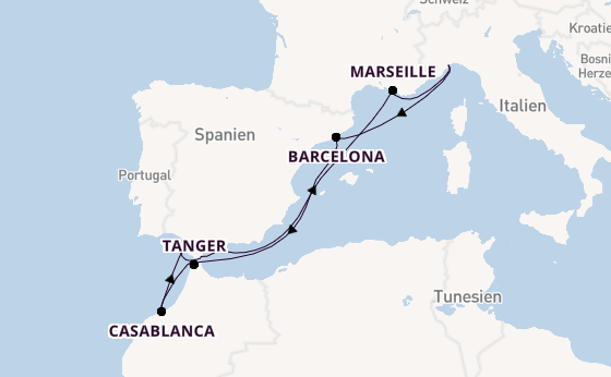 Westliches Mittelmeer ab Savona, Italien auf der Costa Diadema