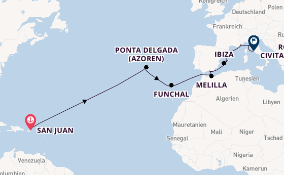 Mittelmeer ab San Juan, Puerto Rico auf der Norwegian Prima