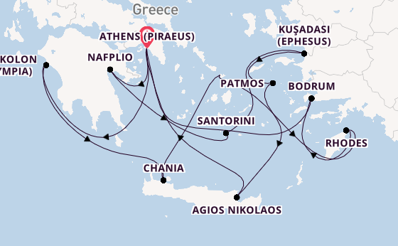 Eastern Mediterranean from Athens (Piraeus), Greece with the Seven Seas Splendor