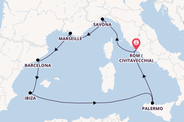 Westliches Mittelmeer ab Civitavecchia (Rom), Italien auf der Costa Smeralda