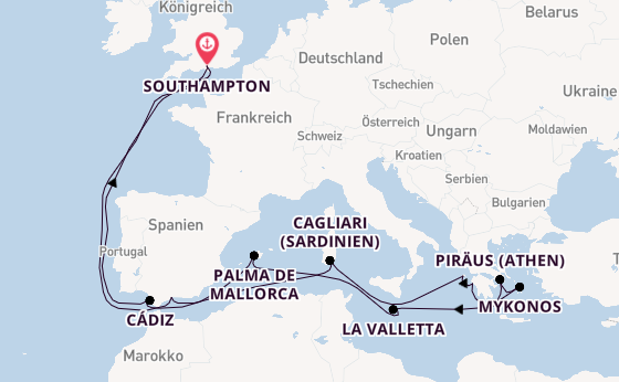 Mittelmeer ab Southampton, Großbritannien auf der Aurora