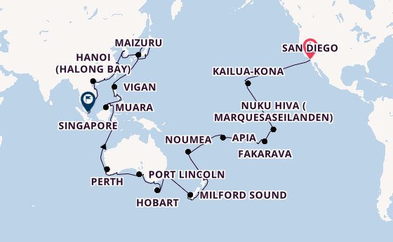 Transpacifisch vanaf San Diego, Verenigde Staten met de Silver Whisper