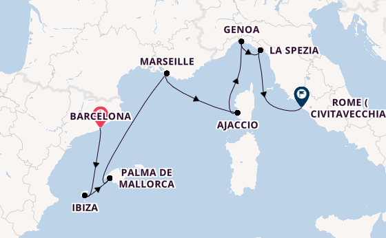 Western Mediterranean from Barcelona, Spain with the Sun Princess