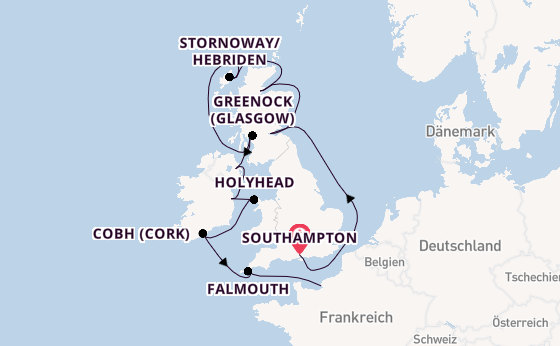 Britische Inseln ab Southampton, Großbritannien auf der Insignia