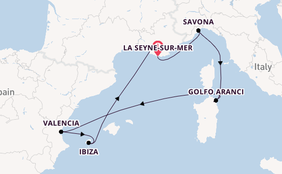 Westelijke Middellandse Zee vanaf La Seyne-sur-Mer, Frankrijk met de Costa Fascinosa