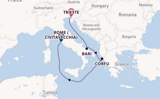 Western Mediterranean from Trieste, Italy with the Costa Deliziosa