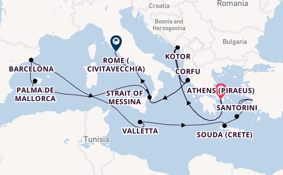 Mediterranean Sea from Athens (Piraeus), Greece with the Oosterdam