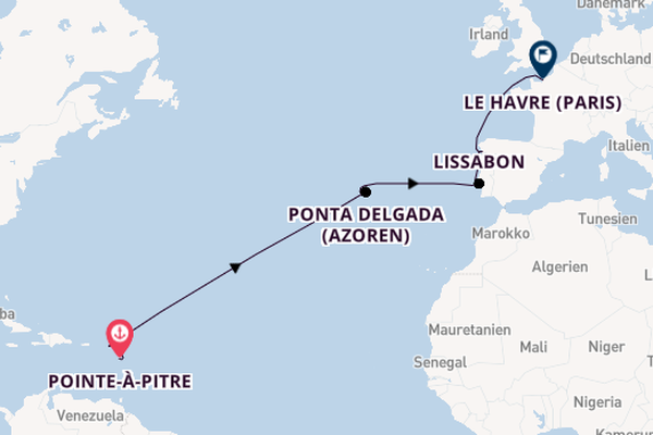 Portugal ab Pointe-à-Pitre, Guadeloupe auf der MSC Meraviglia