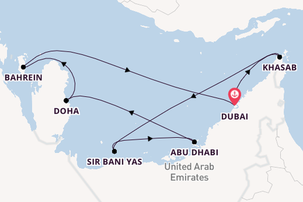 Perzische Golf vanaf Dubai, Verenigde Arabische Emiraten met de Celestyal Journey