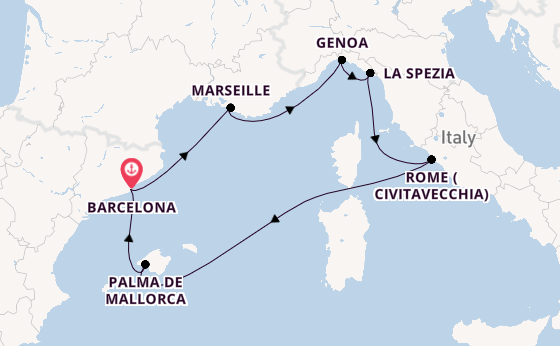 Western Mediterranean from Barcelona, Spain with the MSC World Europa