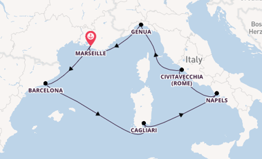 Westelijke Middellandse Zee vanaf Marseille, Frankrijk met de Costa Toscana