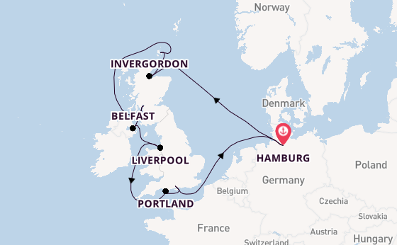 Verenigd Koninkrijk vanaf Hamburg, Duitsland met de Mein Schiff 2 