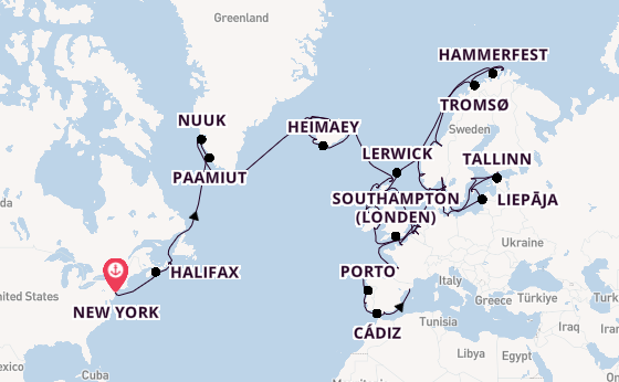 trans-Atlantisch vanaf New York, Verenigde Staten met de Seven Seas Mariner