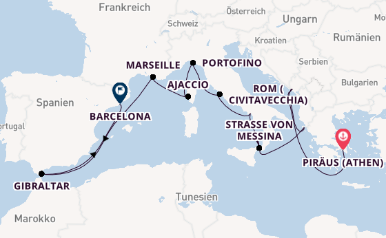 Mittelmeer ab Piräus (Athen), Griechenland auf der Oosterdam