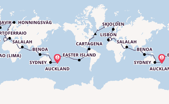 world cruise from auckland