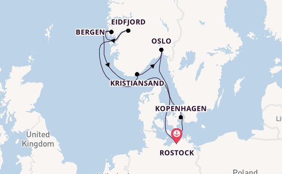 Noorwegen vanaf Rostock, Warnemünde, Duitsland met de MSC Magnifica