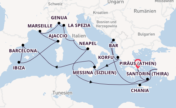 Mittelmeer ab Piräus (Athen), Griechenland auf der Sun Princess