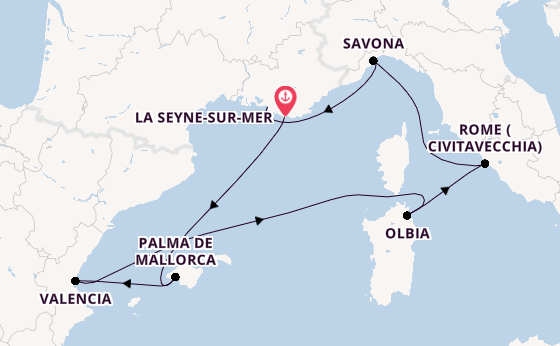Western Mediterranean from La Seyne-sur-Mer, France with the Costa Pacifica