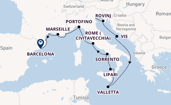 Western Mediterranean from Fusina (Venice) with the Seabourn Ovation 