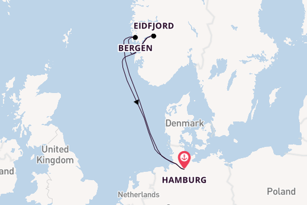 Noorwegen vanaf Hamburg, Duitsland met AIDAluna