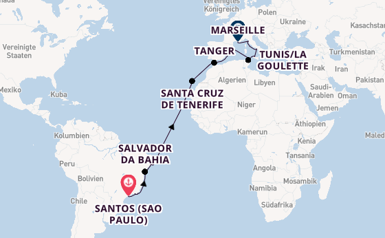 Transatlantik ab Santos (Sao Paulo), Brasilien auf der MSC Virtuosa