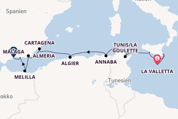 Mittelmeer ab La Valletta, Malta auf der Le Bougainville