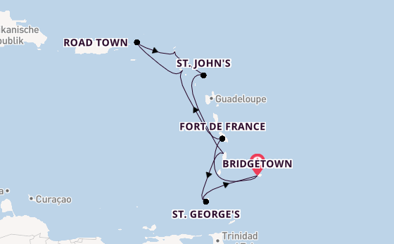 Südliche Karibik ab Bridgetown, Barbados auf der Arvia