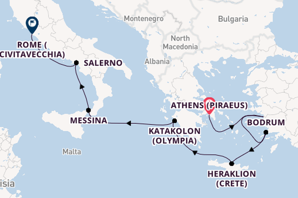 Mediterranean Sea from Athens (Piraeus), Greece with the Allura