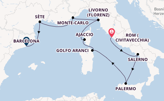 Westliches Mittelmeer ab Civitavecchia (Rom), Italien auf der Allura 