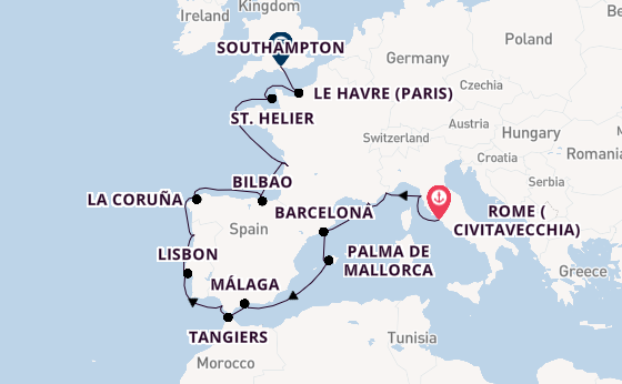 Western Mediterranean from Rome (Civitavecchia), Italy with the Seven Seas Grandeur