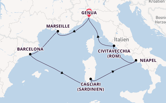 Costa Toscana im Mittelmeer – modernes Schiff, gutes Essen und jeden Tag abwechslungsreiche Highlights