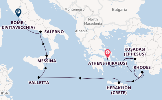 Mediterranean Sea from Athens (Piraeus), Greece with the Allura