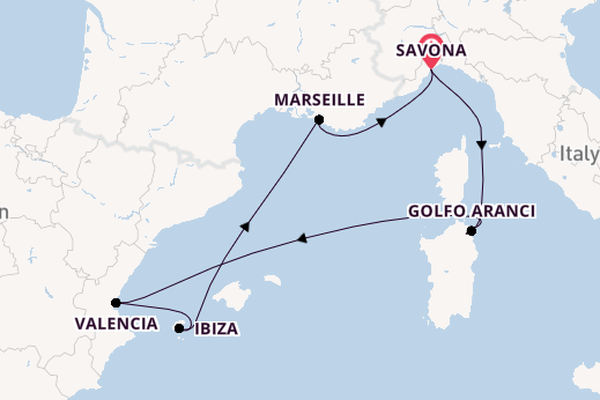 Westelijke Middellandse Zee vanaf Savona, Italië met de Costa Fascinosa