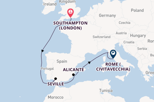 Western Mediterranean from Southampton (London), England, United Kingdom with the Queen Anne