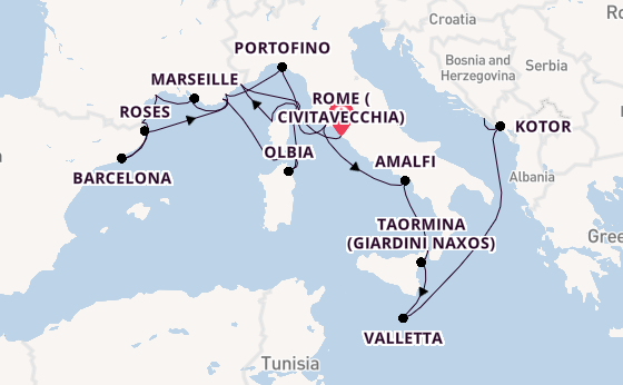Western Mediterranean from Rome (Civitavecchia), Italy with the Seabourn Ovation 
