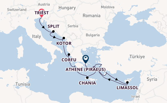 Oostelijke Middellandse Zee vanaf Triëst, Italië met de Enchanted Princess