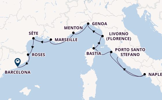 Western Mediterranean from Rome (Civitavecchia), Italy with the Silver Dawn