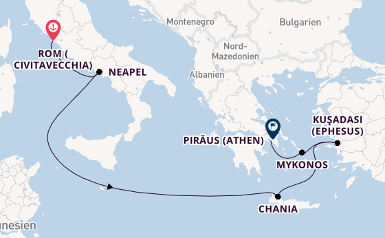 Mittelmeer ab Civitavecchia (Rom), Italien auf der Sun Princess