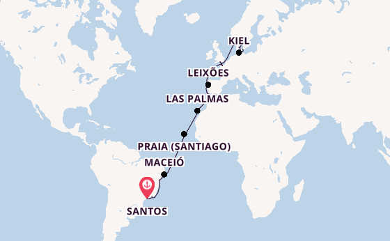 trans-Atlantisch vanaf Santos, Brazilië met de Costa Diadema