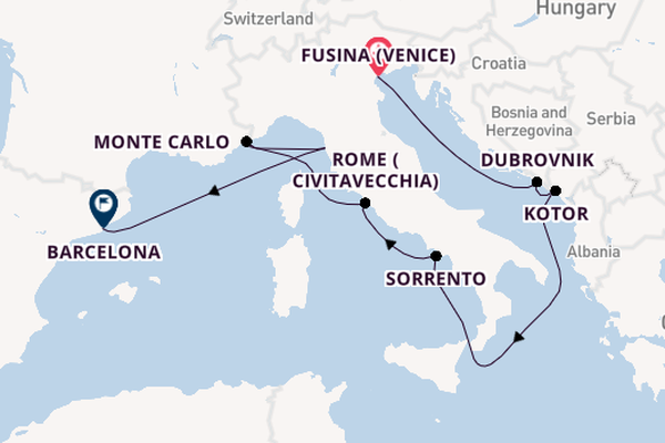 Western Mediterranean from Fusina (Venice) with the EXPLORA I