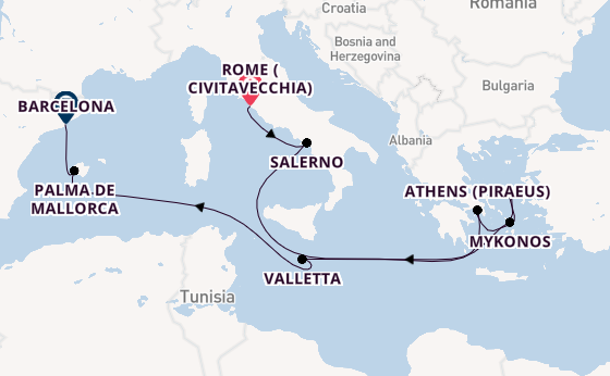 Mediterranean Sea from Rome (Civitavecchia), Italy with the Carnival Sunshine